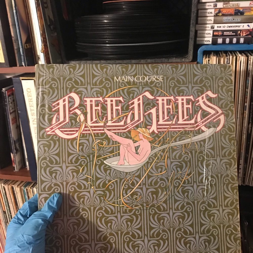 1975 Bee Gees "Main Course" Vinyl LP - Olive Green & Pink Cover